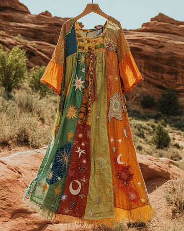Robe d'été ample en patchwork de coton et de lin d20f