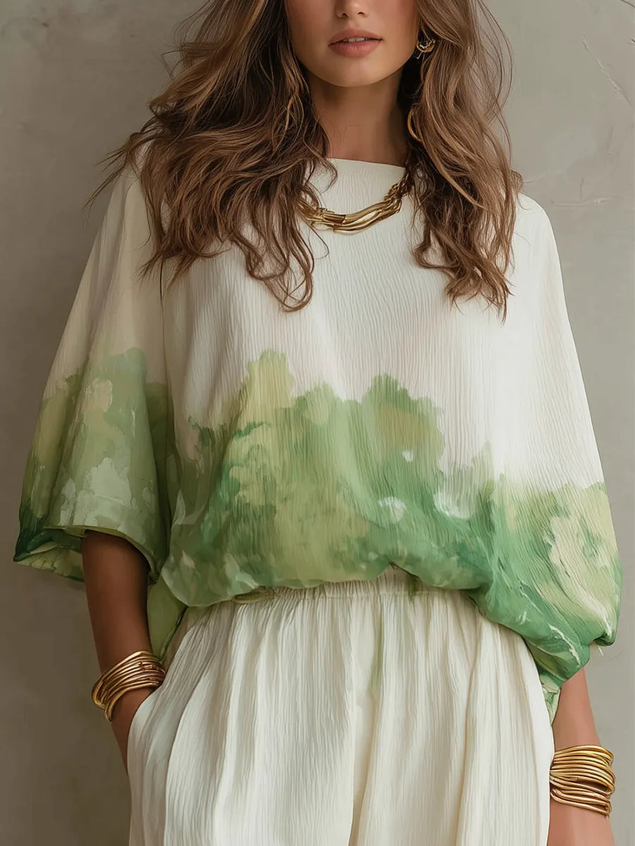 Conjunto de Calças Pantalona com Estampa em Aquarela
