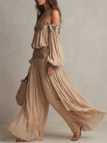 Ensemble bohème bustier à sequins et pantalon large