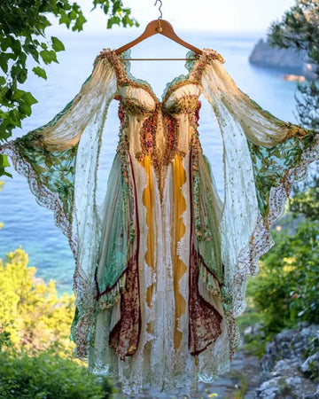 Vestido Ruffle de Verão com Contraste de Renda 1d2b
