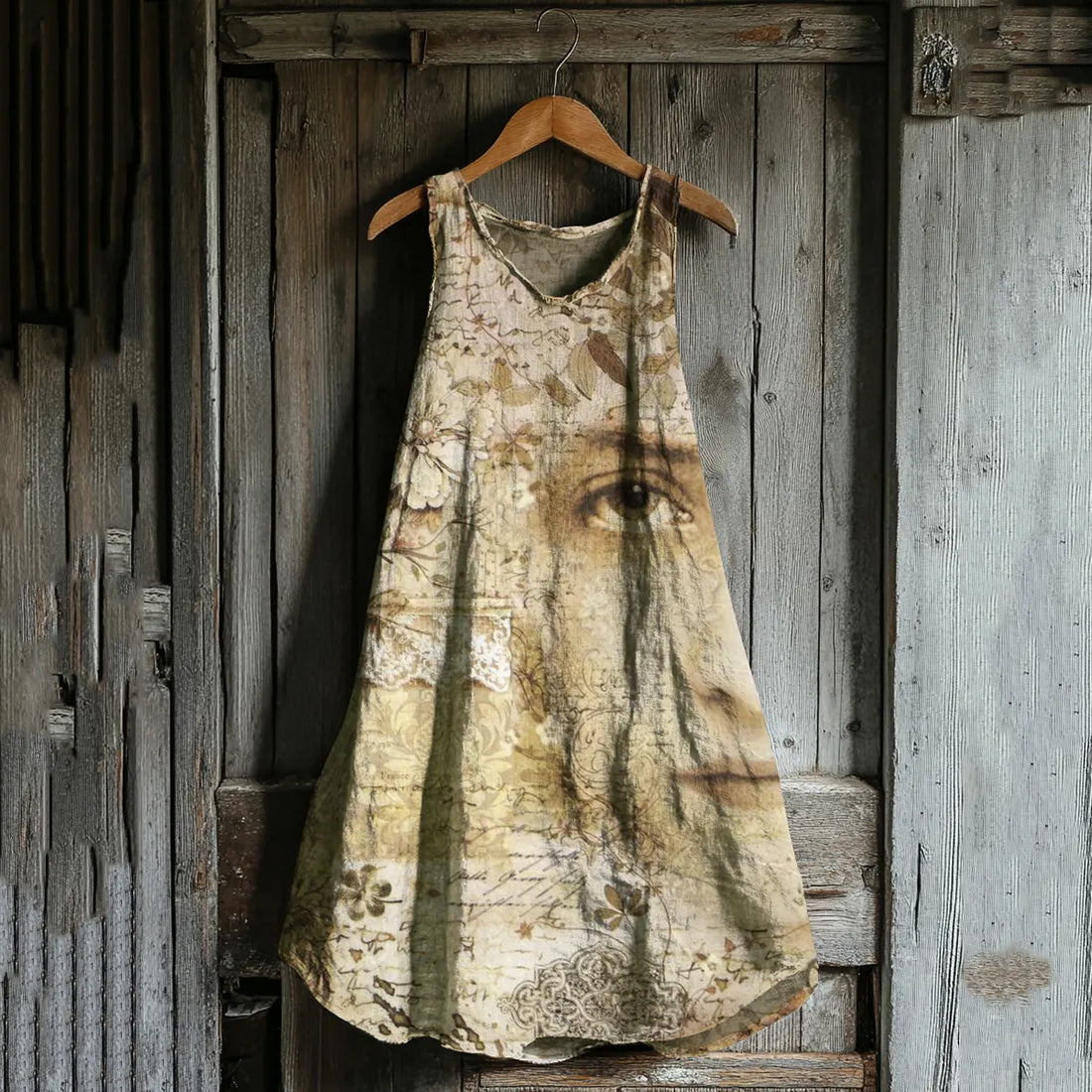 Vestido Midi Regata de Linho Estampado Floral Vintage ddba