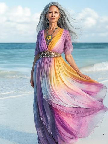Vestido elegante de verão com contraste de cores ee33