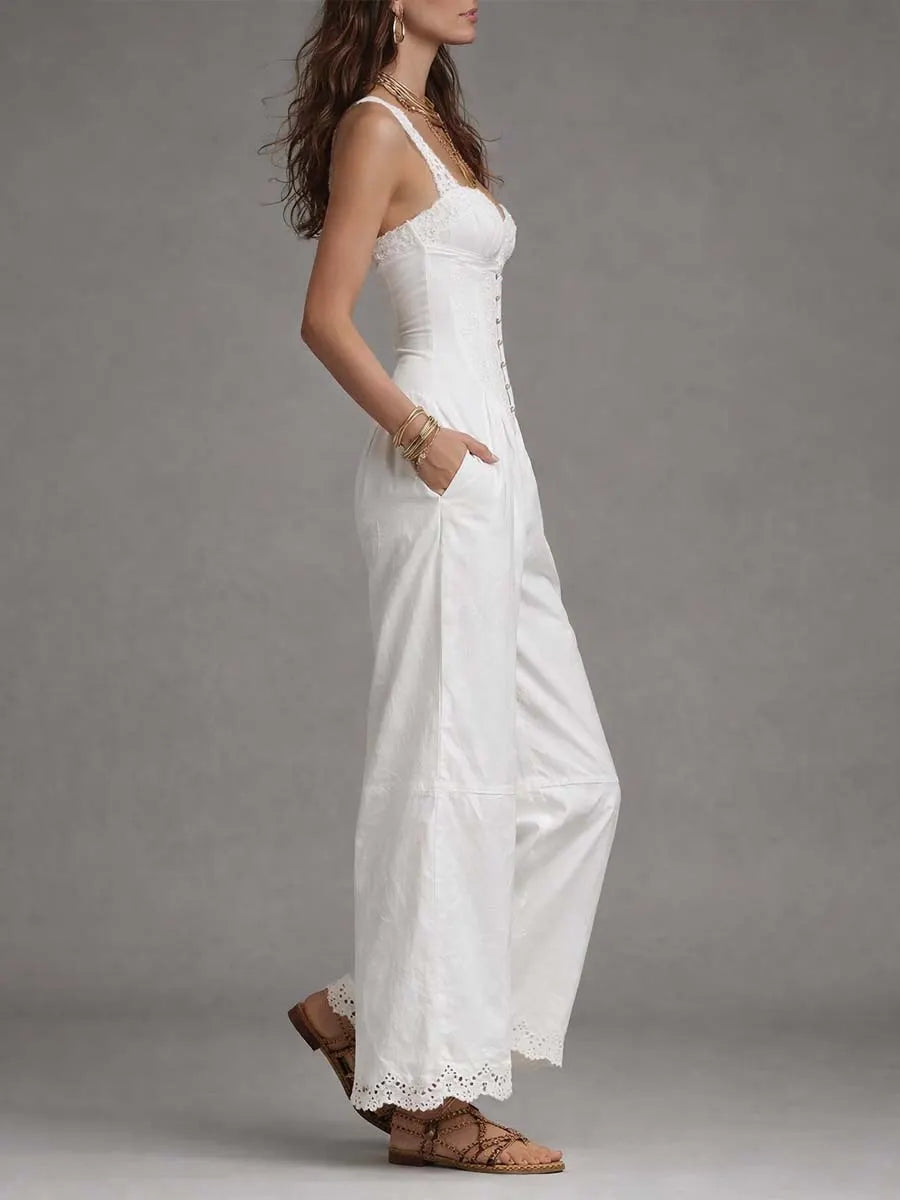 Combinaison bustier en coton et dentelle bohème