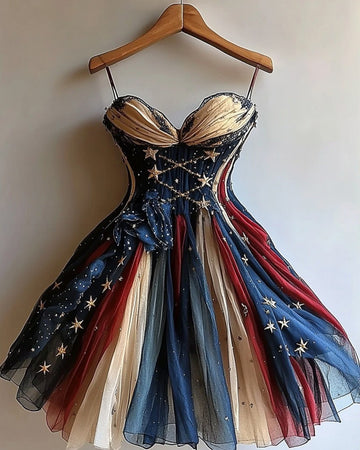 Vestido Casual com Tema de Dia da Independência para o Verão ddfc