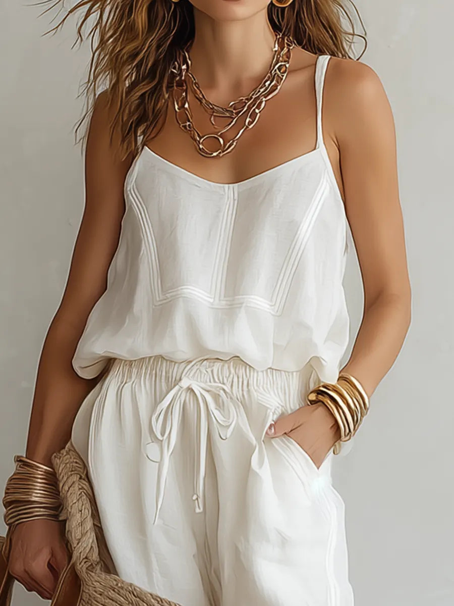 Relaxed Linen Cami & Drawstring Jogger Two-Piece Set