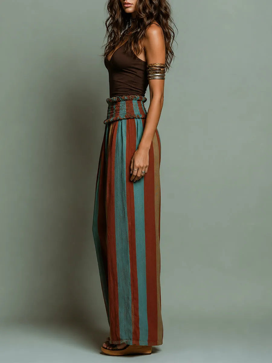 Ensemble débardeur rétro en maille et pantalon large rayé