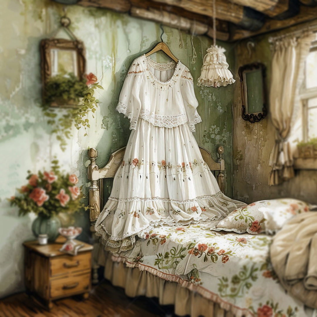 Vestido Midi Retalhos Renda Floral Vintage e580