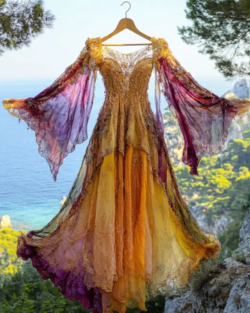 Vestido de Renda com Babados e Contraste para Férias de Verão 04e1
