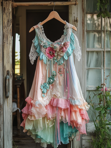 Vestido de Verão em Renda Colorida Patchwork 4b1f