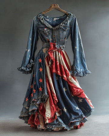 Vestido Maxi Temático de Verão Casual para o Dia da Independência 5a09