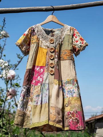 Vestido patchwork colorido de verão com contraste dfe2