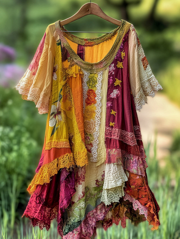 Vestido patchwork contrastante colorido de verão 56af