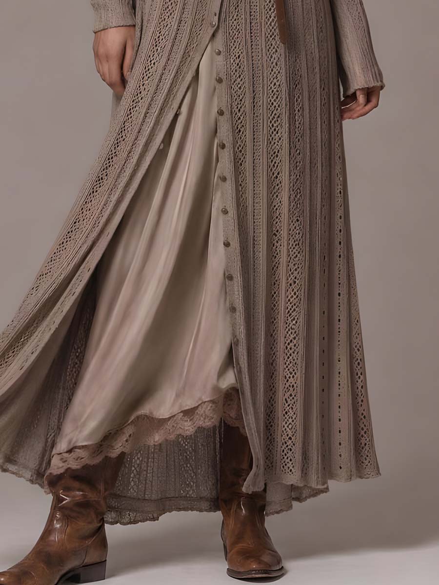 Robe longue en tricot côtelé rétro
