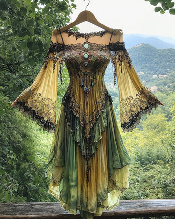 Vestido de verão com babados e renda em cor contrastante b0a8