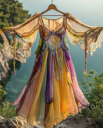 Vestido de Verão com Babados de Renda Irregular e Miçangas 7fba