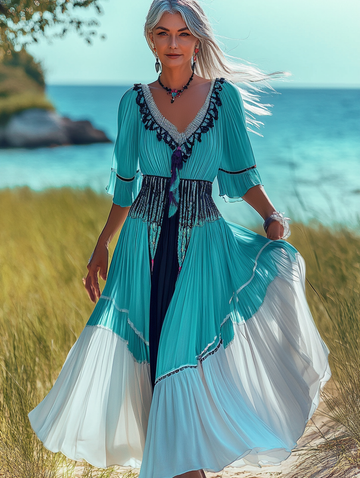 Moda de verão, vestido elegante com contraste de cores 71c7