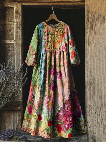 Vestido Midi Solto com Gola Redonda e Estampa Floral Vintage e2fc