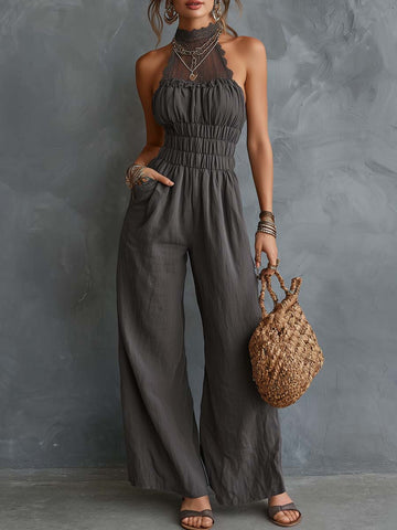 Boho Lace Halter Cotton-Linen Jumpsuit