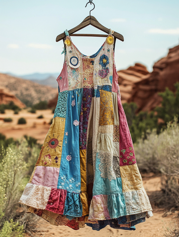 Robe d'été ample en patchwork de coton et de lin 3067