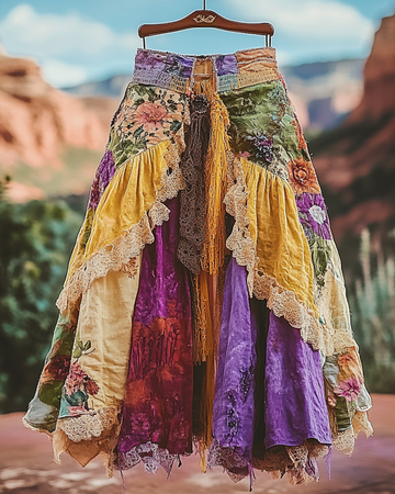 Saia com Babado e Renda Patchwork para Férias de Verão e6f1