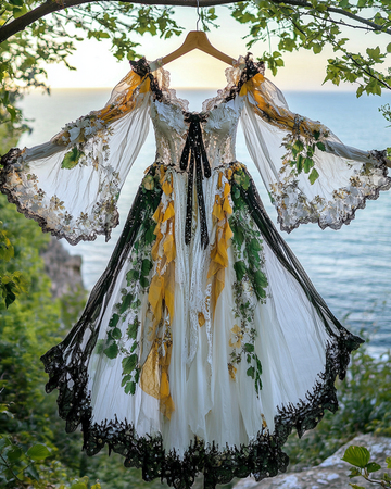 Abito estivo in pizzo a balze in chiffon a contrasto 7ede