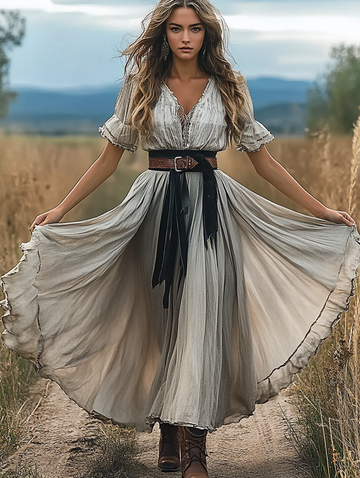 Vestido de verão estilo faroeste com contraste a381