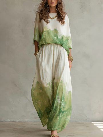 Conjunto de Calças Pantalona com Estampa em Aquarela