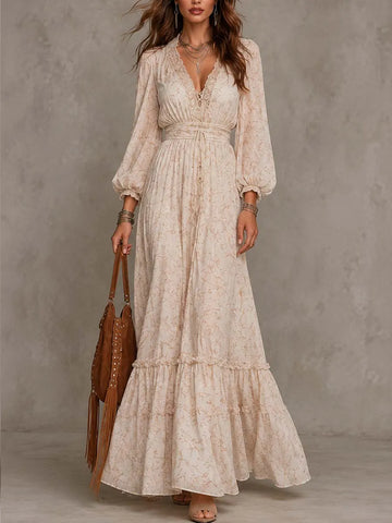 Vestido Maxi Boêmio de Renda com Cadarço