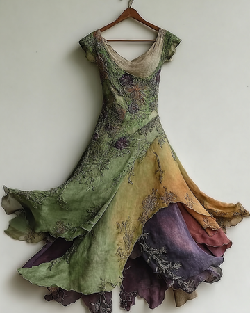 Vestido Elegante de Renda Verde e Roxa eca8