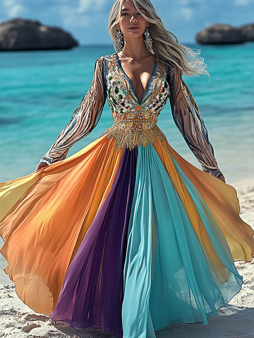 Vestido elegante de verão com contraste de cores 8505
