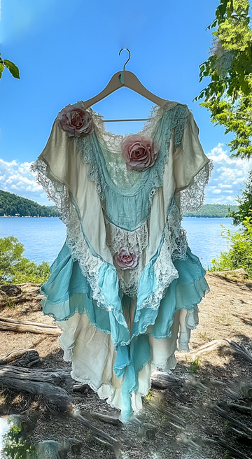 Vestido de verão patchwork colorido de algodão e linho com contraste f65f