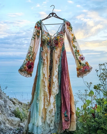 Robe d'été à volants en dentelle contrastée 9db6