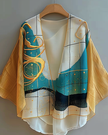Cardigã de chiffon estampado retrô divertido para as férias de verão 86ac