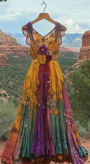 Vestido colorido de verão em patchwork com contraste ce2e