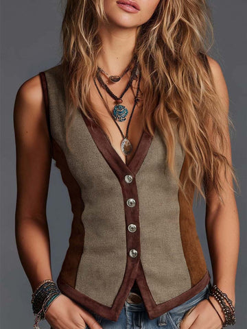 Gilet vintage en daim patchwork bohème