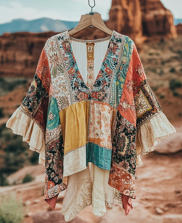Chemise Vintage à Manches Volants Imprimé Été 6f5d