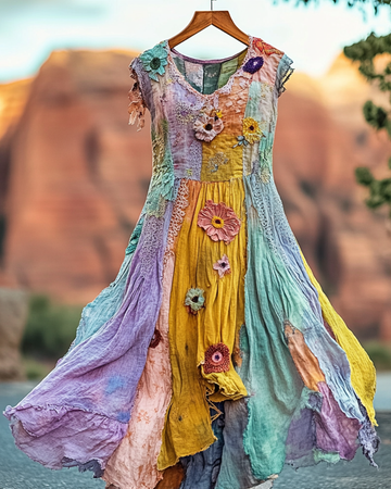 Summer Vintage Floral Lace Patchwork Dress 8ce0