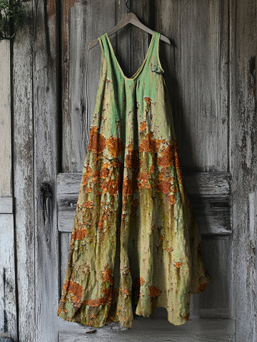 Vestido Midi Vintage Rust Art Solto Regata 2e6e