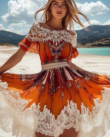 Vestido de Verão de Renda com Miçangas 7b89