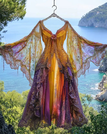 Vestido Contraste em Renda com Babados Férias de Verão 2806