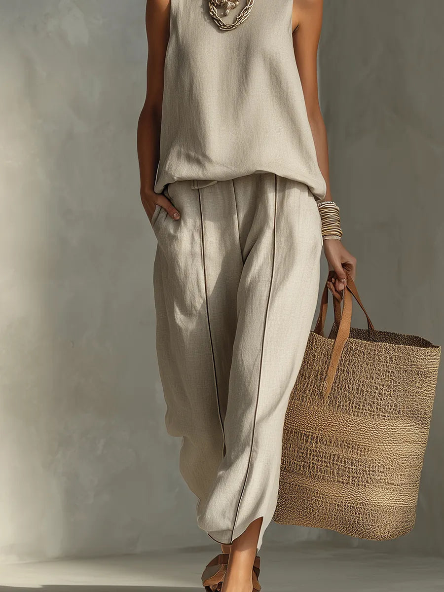 Light Gray Sleeveless Casual Two Piece Set
