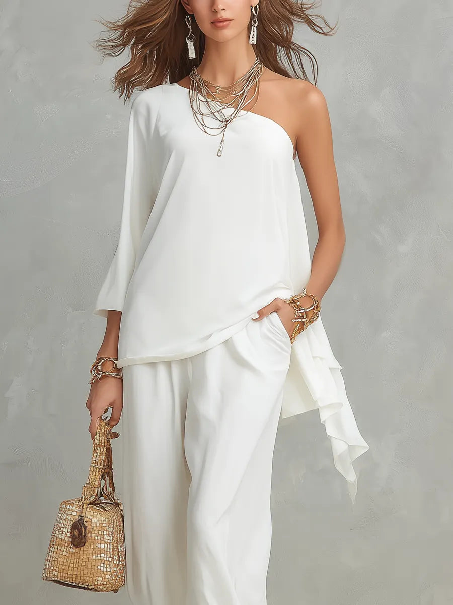 Casual Vacation White Off Shoulder Suit