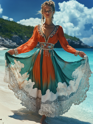 Vestido elegante de verão com contraste de cores 2524