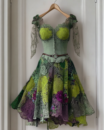 Vestido Elegante de Renda Verde e Roxa db07