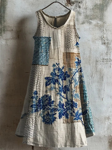 Vestido Regata de Linho Floral Chique Vintage b0f6