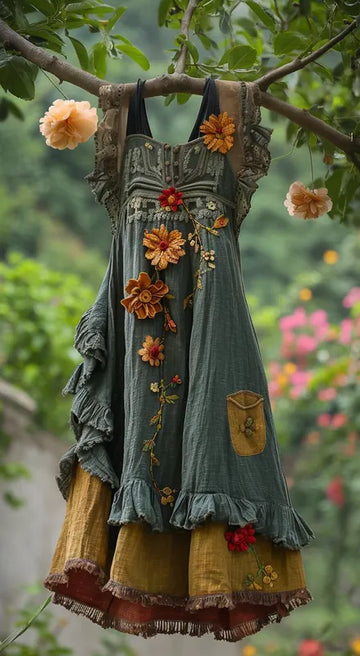 Robe d'été colorée vintage en patchwork contrasté 3014