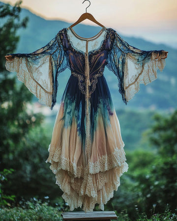 Vestido com Renda e Babado Contraste para Férias de Verão 9e45