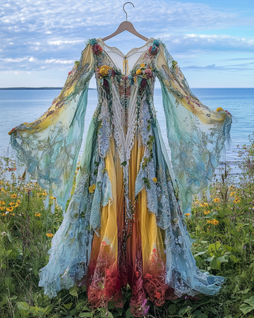 Vestido de Verão com Babados e Renda Contraste 8d3a