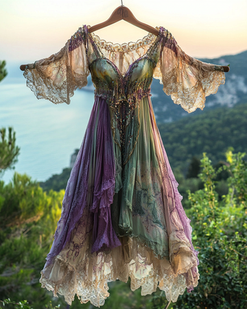 Vestido de Verão com Renda e Babado Contraste de Cor d25b