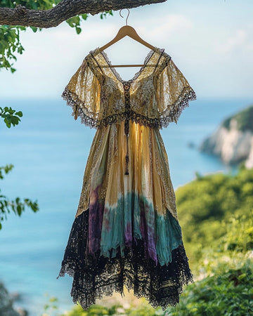 Vestido de Verão com Babados e Renda Contraste b227
